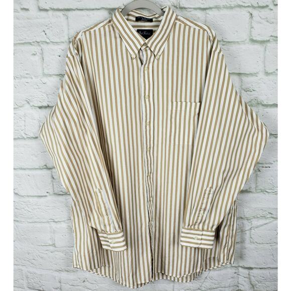 Paul Fredrick Shirt Pinpoint 80S Two-Ply Cotton Button Down Brown White 18/36 - Picture 1 of 6